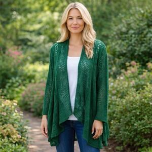 NWOT Liz Claiborne Emerald Open Front Knit Floral Cardigan Cover Up Fairycore S